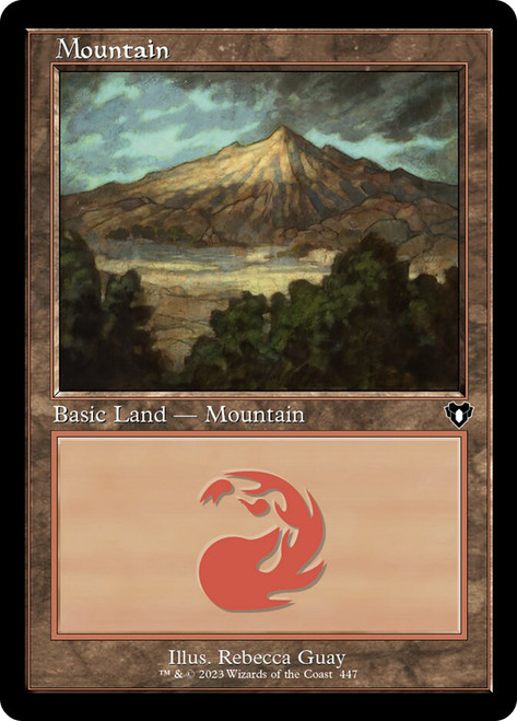 Mountain (#447) (Retro Frame)\nCommander Masters - Retro Frame\nSingle\nMagic The Gathering