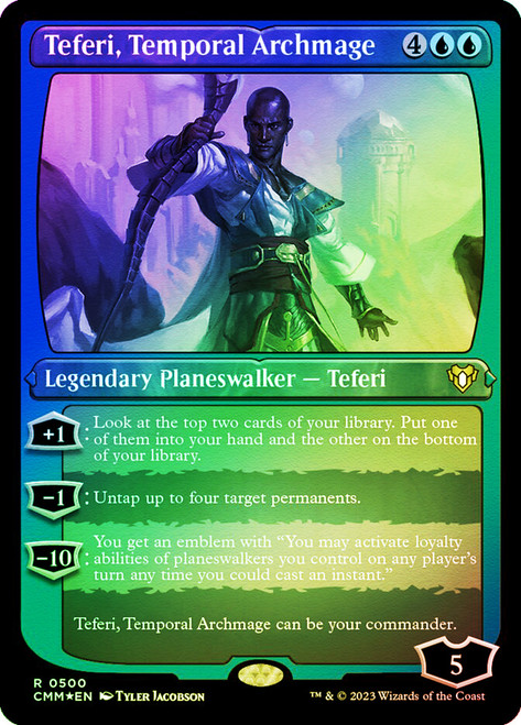 Teferi, Temporal Archmage (Foil Etched)\nCommander Masters - Alternate Foil\nSingle\nMagic The Gathering