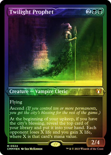 Twilight Prophet (Foil Etched)\nCommander Masters - Alternate Foil\nSingle\nMagic The Gathering