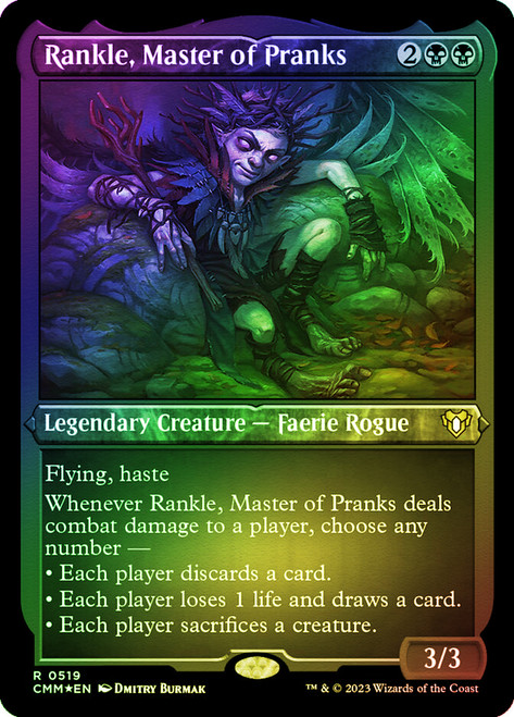 Rankle, Master of Pranks (Foil Etched)\nCommander Masters - Alternate Foil\nSingle\nMagic The Gathering