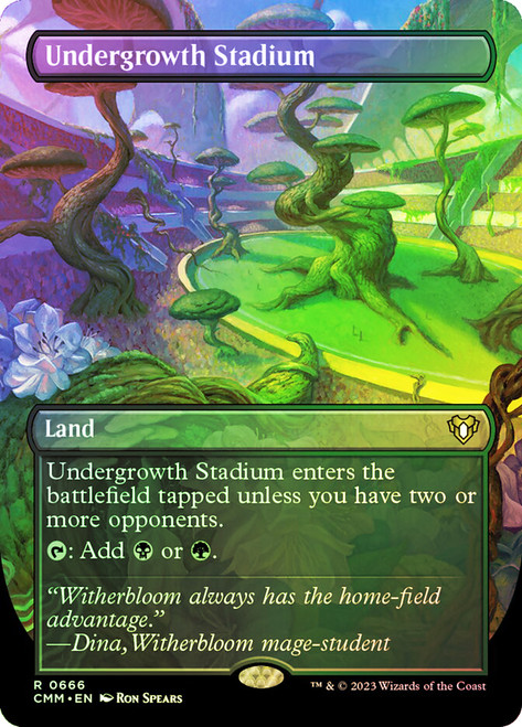 Undergrowth Stadium (Borderless)\nCommander Masters - Variants\nSingle\nMagic The Gathering