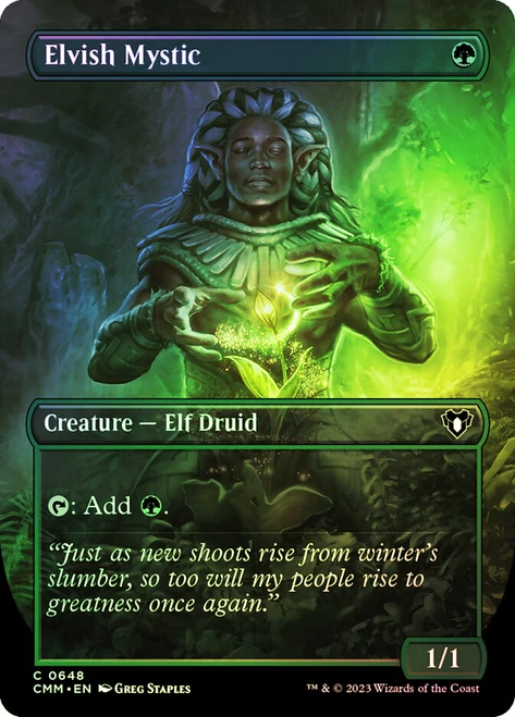 Elvish Mystic (Borderless)\nCommander Masters - Variants\nSingle\nMagic The Gathering