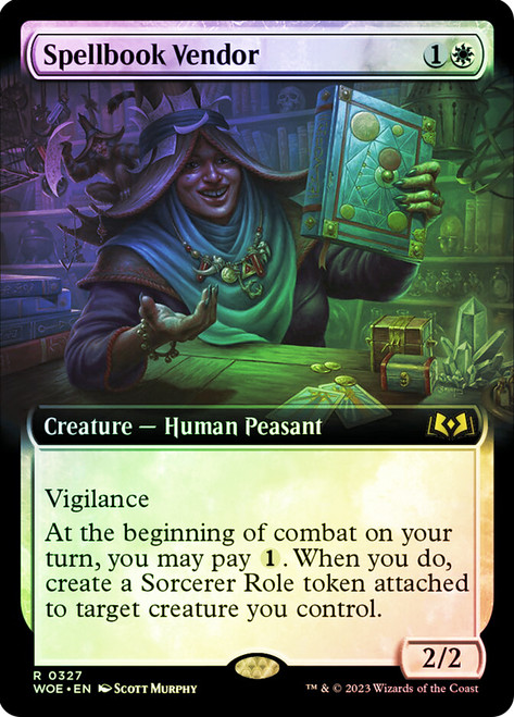 Spellbook Vendor (Extended Art)\nWilds of Eldraine - Variants\nSingle\nMagic The Gathering