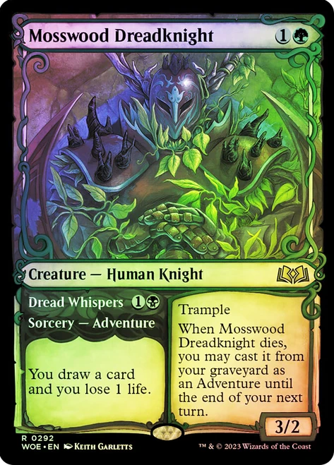Mosswood Dreadknight // Dread Whispers (Showcase)\nWilds of Eldraine - Variants\nSingle\nMagic The Gathering