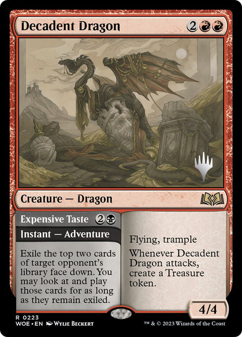 Decadent Dragon // Expensive Taste (Promo Pack) (Wilds of Eldraine)\nPromo: Planeswalker Stamped\nSingle\nMagic The Gathering