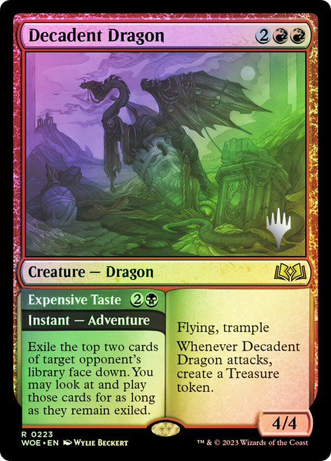 Decadent Dragon // Expensive Taste (Promo Pack) (Wilds of Eldraine)\nPromo: Planeswalker Stamped\nSingle\nMagic The Gathering