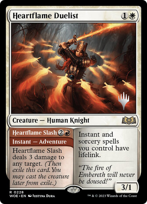 Heartflame Duelist // Heartflame Slash (Promo Pack) (Wilds of Eldraine)\nPromo: Planeswalker Stamped\nSingle\nMagic The Gathering