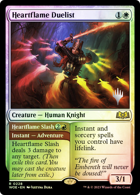 Heartflame Duelist // Heartflame Slash (Promo Pack) (Wilds of Eldraine)\nPromo: Planeswalker Stamped\nSingle\nMagic The Gathering