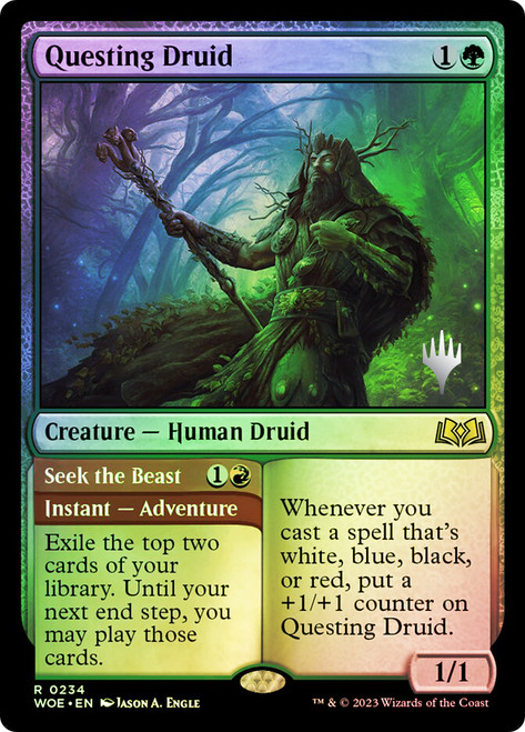 Questing Druid // Seek the Beast (Promo Pack) (Wilds of Eldraine)\nPromo: Planeswalker Stamped\nSingle\nMagic The Gathering