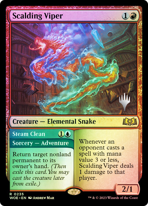 Scalding Viper // Steam Clean (Promo Pack) (Wilds of Eldraine)\nPromo: Planeswalker Stamped\nSingle\nMagic The Gathering