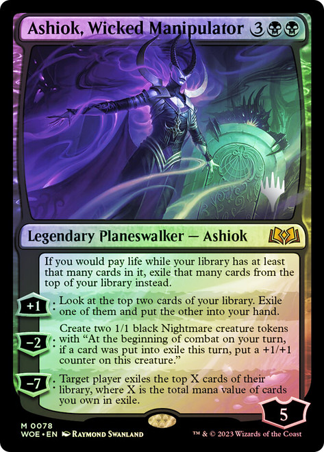 Ashiok, Wicked Manipulator (Promo Pack) (Wilds of Eldraine)\nPromo: Planeswalker Stamped\nSingle\nMagic The Gathering