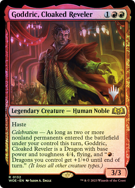 Goddric, Cloaked Reveler (Promo Pack) (Wilds of Eldraine)\nPromo: Planeswalker Stamped\nSingle\nMagic The Gathering
