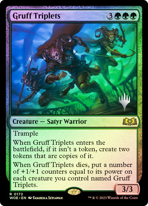 Gruff Triplets (Promo Pack) (Wilds of Eldraine)\nPromo: Planeswalker Stamped\nSingle\nMagic The Gathering