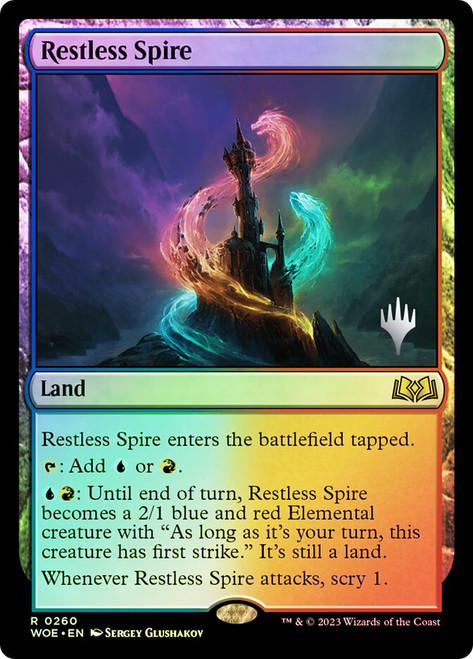 Restless Spire (Promo Pack) (Wilds of Eldraine)\nPromo: Planeswalker Stamped\nSingle\nMagic The Gathering