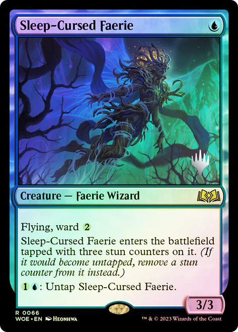 Sleep-Cursed Faerie (Promo Pack) (Wilds of Eldraine)\nPromo: Planeswalker Stamped\nSingle\nMagic The Gathering