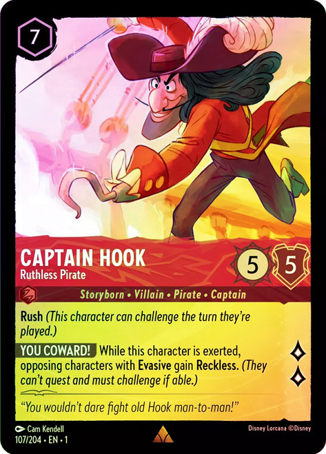 🔮 Disney LORCANA Captain Hook Ruthless Pirate 107/204 RARE Non-Foil NM