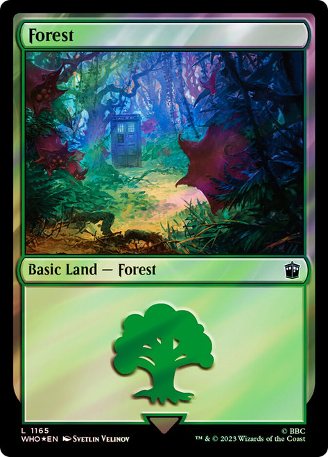 Forest (#1165) (Surge Foil)\nDoctor Who Commander - Alternate Foil\nSingle\nMagic The Gathering