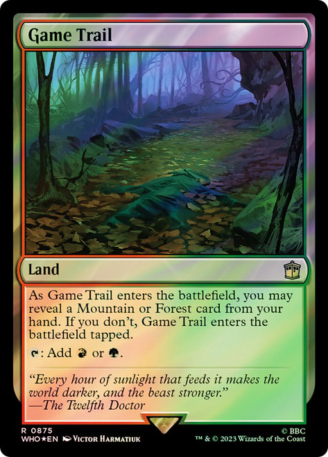 Game Trail (Surge Foil)\nDoctor Who Commander - Alternate Foil\nSingle\nMagic The Gathering