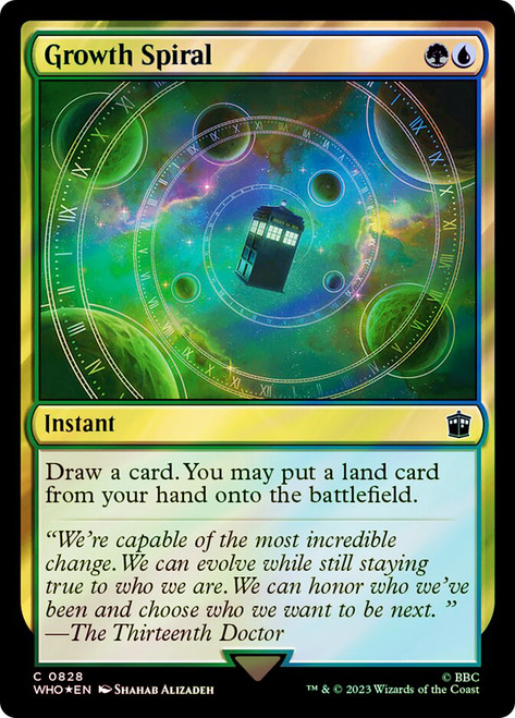 Growth Spiral (Surge Foil)\nDoctor Who Commander - Alternate Foil\nSingle\nMagic The Gathering