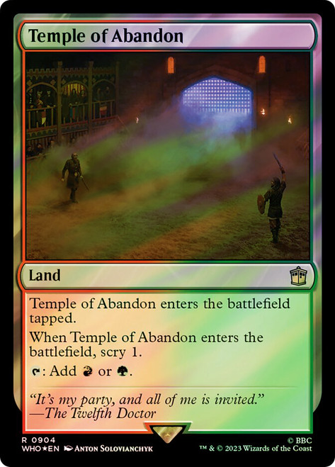 Temple of Abandon (Surge Foil)\nDoctor Who Commander - Alternate Foil\nSingle\nMagic The Gathering