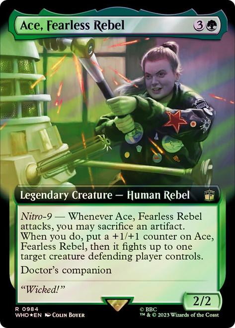Ace, Fearless Rebel (Extended Art) (Surge Foil)\nDoctor Who Commander - Alternate Foil Variants\nSingle\nMagic The Gathering