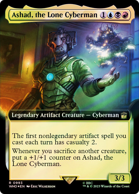 Ashad, the Lone Cyberman (Extended Art) (Surge Foil)\nDoctor Who Commander - Alternate Foil Variants\nSingle\nMagic The Gathering