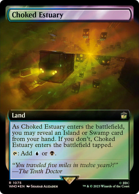 Choked Estuary (Extended Art) (Surge Foil)\nDoctor Who Commander - Alternate Foil Variants\nSingle\nMagic The Gathering