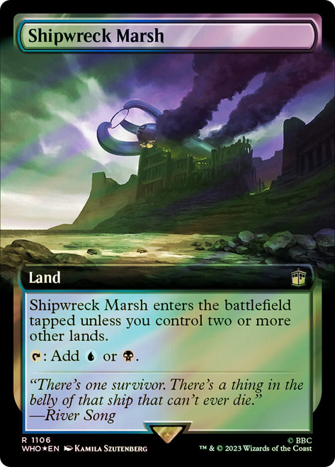 Shipwreck Marsh (Extended Art) (Surge Foil)\nDoctor Who Commander - Alternate Foil Variants\nSingle\nMagic The Gathering