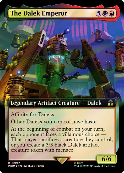 The Dalek Emperor (Extended Art) (Surge Foil)\nDoctor Who Commander - Alternate Foil Variants\nSingle\nMagic The Gathering