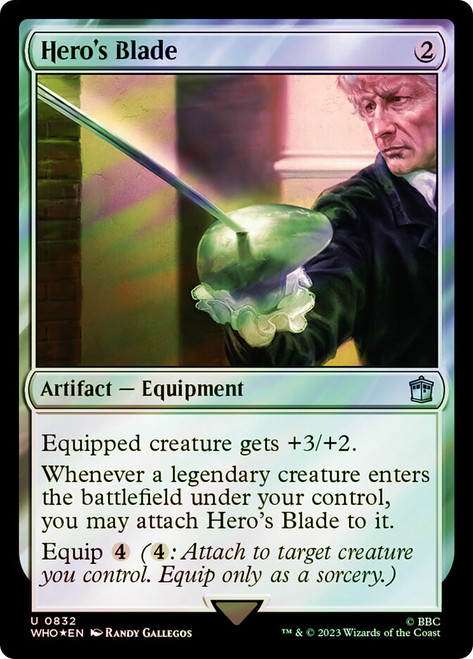 Hero's Blade (Surge Foil)\nDoctor Who Commander - Alternate Foil\nSingle\nMagic The Gathering