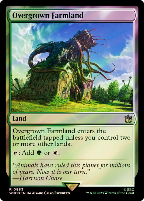 Overgrown Farmland (Surge Foil)\nDoctor Who Commander - Alternate Foil\nSingle\nMagic The Gathering