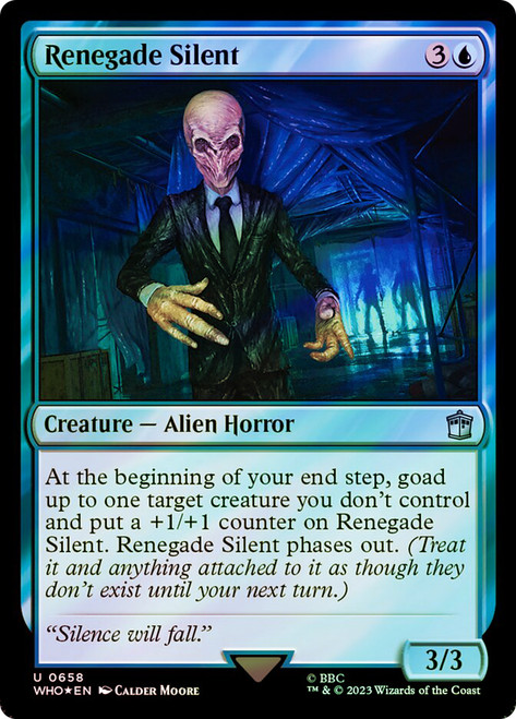 Renegade Silent (Surge Foil)\nDoctor Who Commander - Alternate Foil\nSingle\nMagic The Gathering