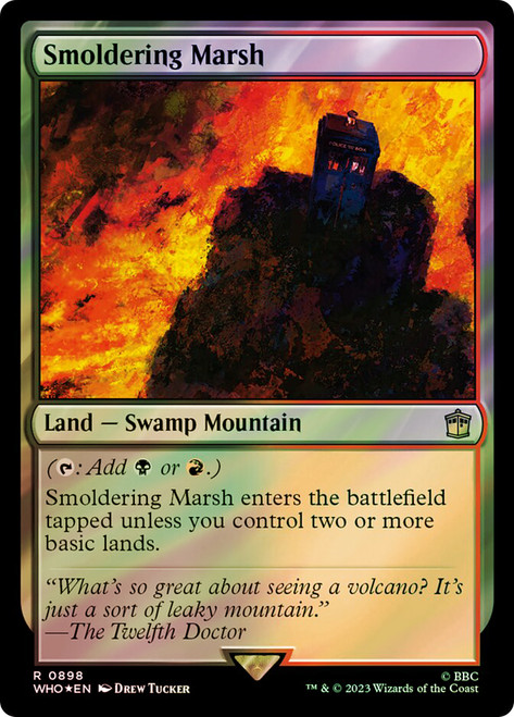 Smoldering Marsh (Surge Foil)\nDoctor Who Commander - Alternate Foil\nSingle\nMagic The Gathering