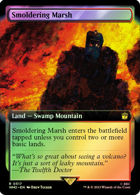 Smoldering Marsh (Extended Art)\nDoctor Who Commander - Variants\nSingle\nMagic The Gathering