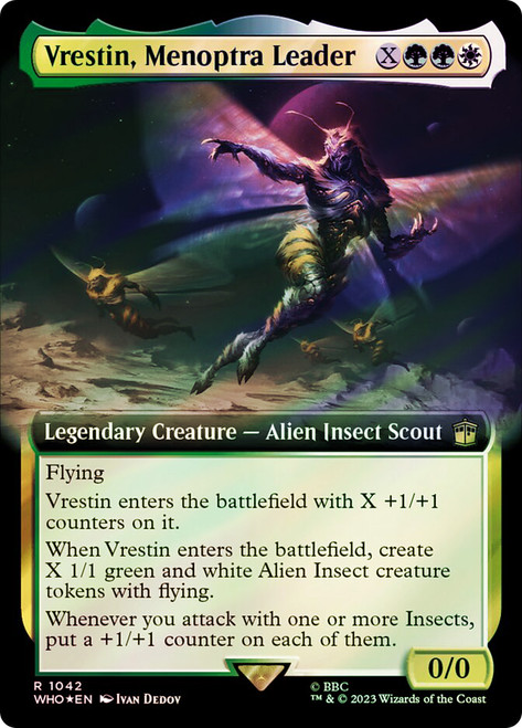 Vrestin, Menoptra Leader (Extended Art) (Surge Foil)\nDoctor Who Commander - Alternate Foil Variants\nSingle\nMagic The Gathering