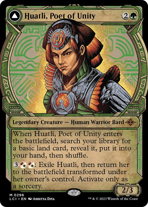 Huatli, Poet of Unity // Roar of the Fifth People (Showcase)\nThe Lost Caverns of Ixalan - Variants\nSingle\nMagic The Gathering