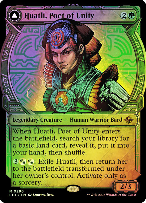 Huatli, Poet of Unity // Roar of the Fifth People (Showcase)\nThe Lost Caverns of Ixalan - Variants\nSingle\nMagic The Gathering