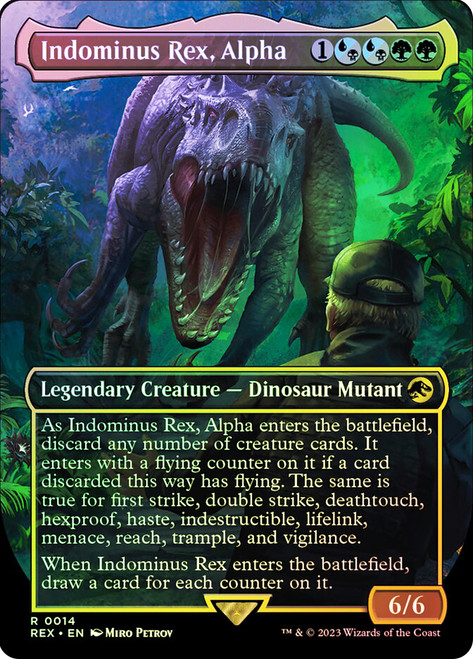 Indominus Rex, Alpha (Borderless)\nJurassic World Collection\nSingle\nMagic The Gathering
