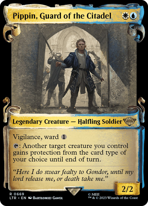 Pippin, Guard of the Citadel (#669) (Showcase)\nThe Lord of the Rings - Variants\nSingle\nMagic The Gathering