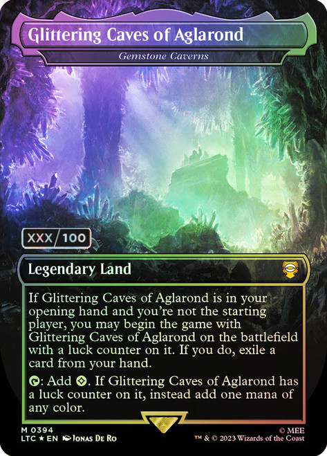 Gemstone Caverns (Glittering Caves of Aglarond) (Borderless) (Serial Number)\nThe Lord of the Rings Commander - Serialized\nSingle\nMagic The Gathering