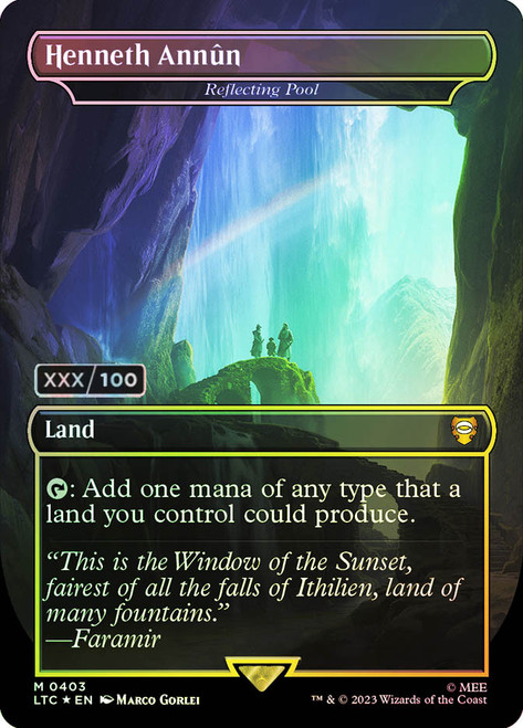 Reflecting Pool (Henneth Annun) (Borderless) (Serial Number)\nThe Lord of the Rings Commander - Serialized\nSingle\nMagic The Gathering