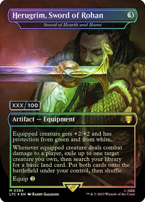 Sword of Hearth and Home (Herugrim, Sword of Rohan) (Borderless) (Serial Number)\nThe Lord of the Rings Commander - Serialized\nSingle\nMagic The Gathering