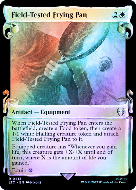 Field-Tested Frying Pan (Showcase) (Silver Foil)\nThe Lord of the Rings Commander - Alternate Foil\nSingle\nMagic The Gathering