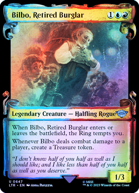 Bilbo, Retired Burglar (Showcase) (Silver Foil)\nThe Lord of the Rings - Alternate Foil\nSingle\nMagic The Gathering