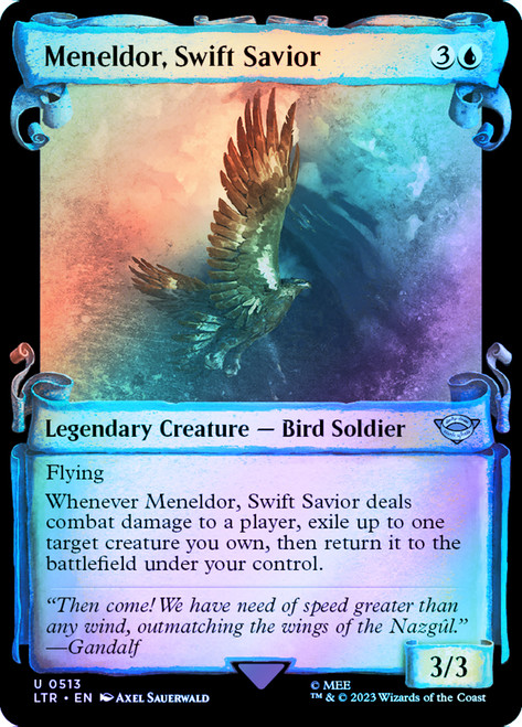 Meneldor, Swift Savior (Showcase) (Silver Foil)\nThe Lord of the Rings - Alternate Foil\nSingle\nMagic The Gathering