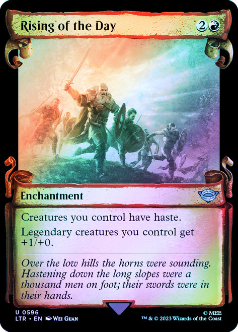 Rising of the Day (Showcase) (Silver Foil)\nThe Lord of the Rings - Alternate Foil\nSingle\nMagic The Gathering