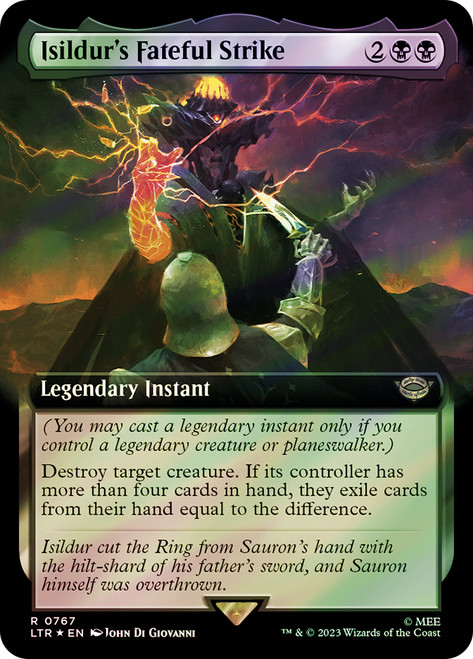 Isildur's Fateful Strike (Extended Art) (Surge Foil)\nThe Lord of the Rings - Alternate Foil\nSingle\nMagic The Gathering