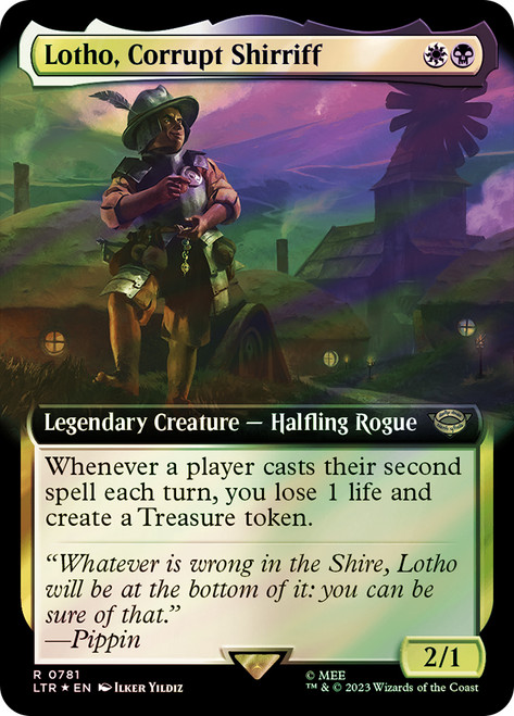 Lotho, Corrupt Shirriff (Extended Art) (Surge Foil)\nThe Lord of the Rings - Alternate Foil\nSingle\nMagic The Gathering