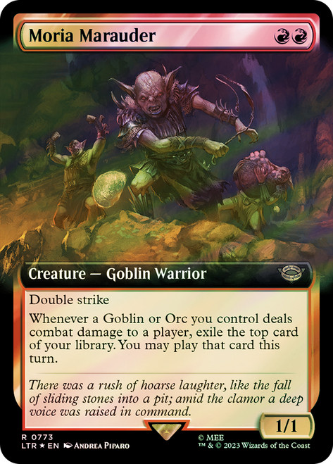 Moria Marauder (Extended Art) (Surge Foil)\nThe Lord of the Rings - Alternate Foil\nSingle\nMagic The Gathering