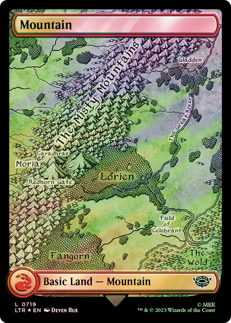 Mountain (#719) (Full Art) (Surge Foil)\nThe Lord of the Rings - Alternate Foil\nSingle\nMagic The Gathering